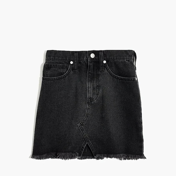 Madewell | Rigid Denim A-Line Mini Skirt in Lunar Wash Cutout Edition - Size 27 - Picture 2 of 11